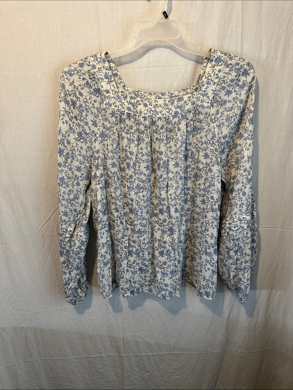 LC Lauren Conrad Cream Blouse with Blue Floral Print